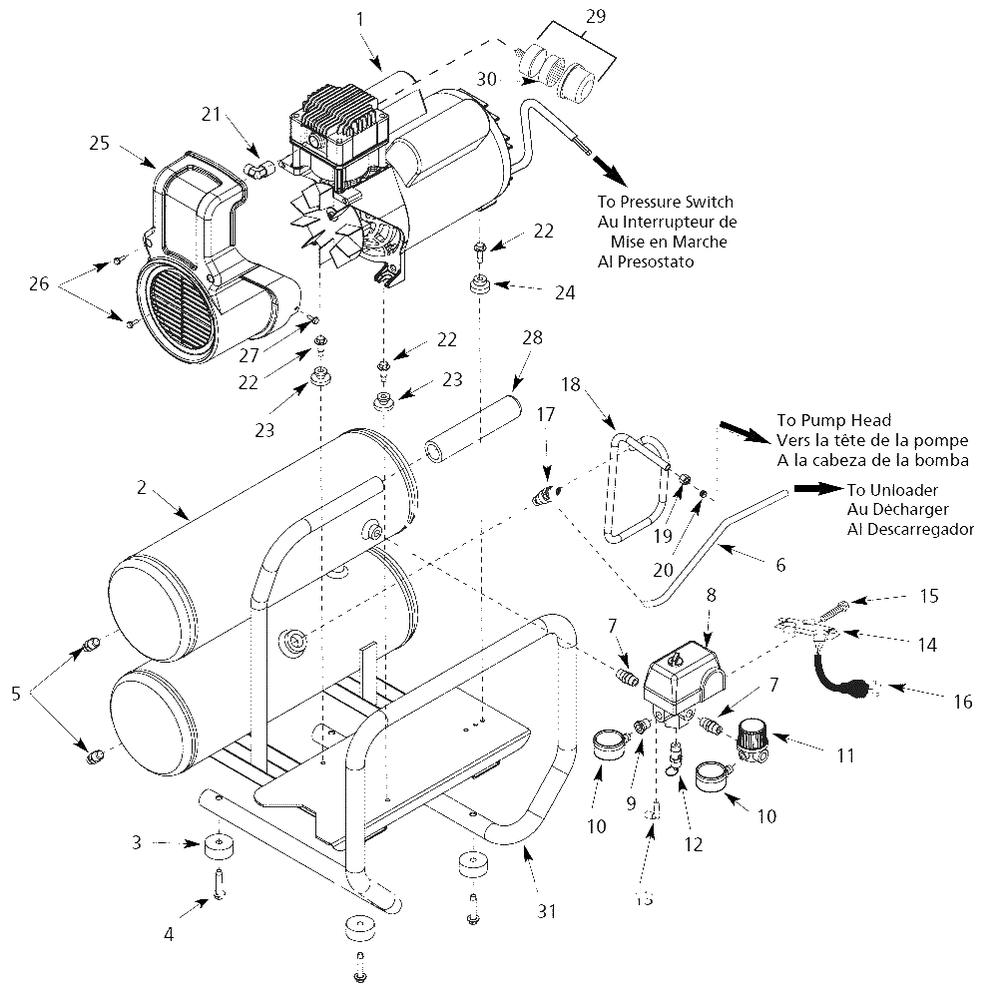 Air-Compressor Parts Diagram and Parts List for WL505813  Campbell Hausfeld Compressor